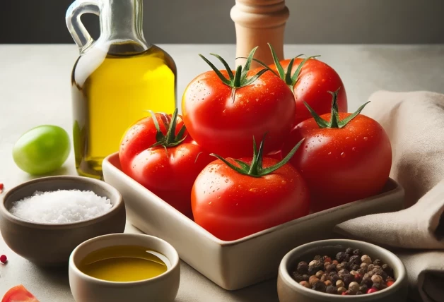 Tomates, aceite de oliva y otros ingredientes