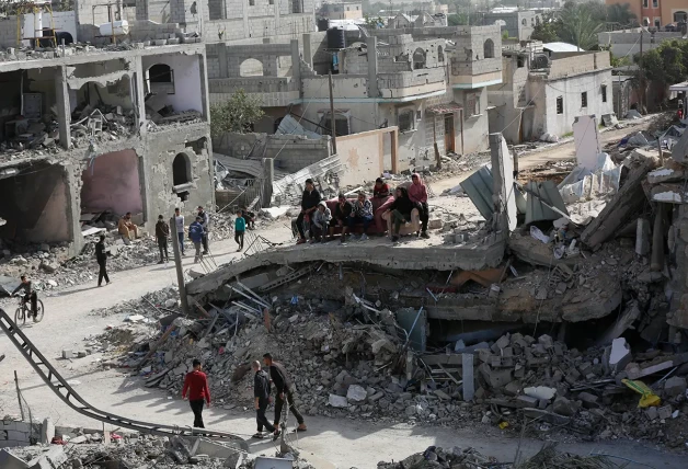 La ciudad, totalmente destruída por las bombas.