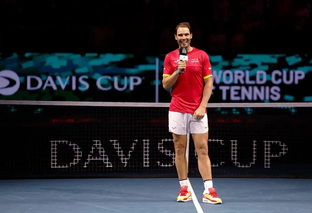 Rafa Nadal dando su discurso de despedida.