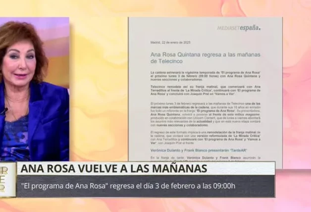 Ana Rosa comenta su vuelta a las mañanas de Telecinco