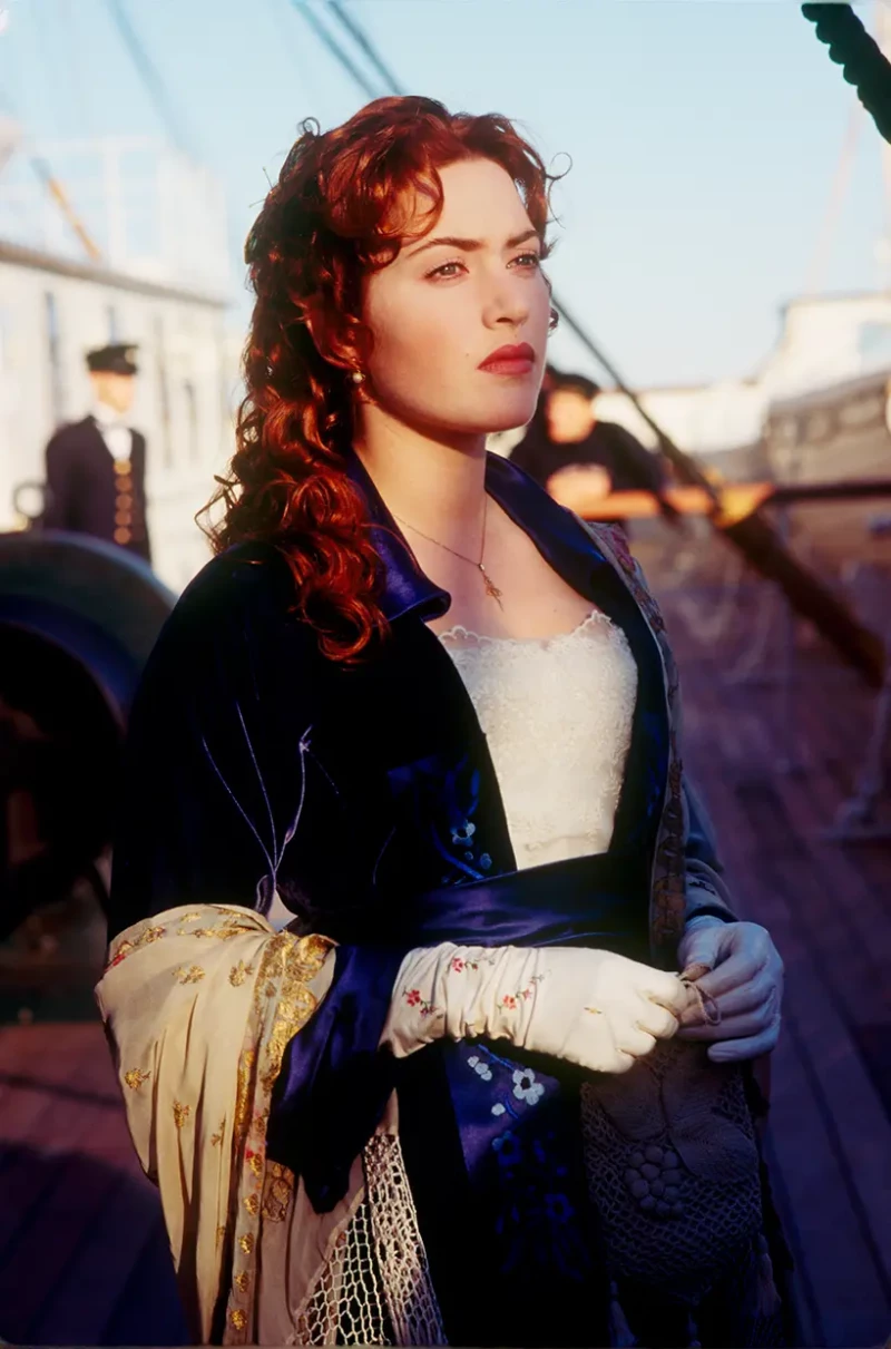 Kate Winslet caracterizada de Rose en Titanic.