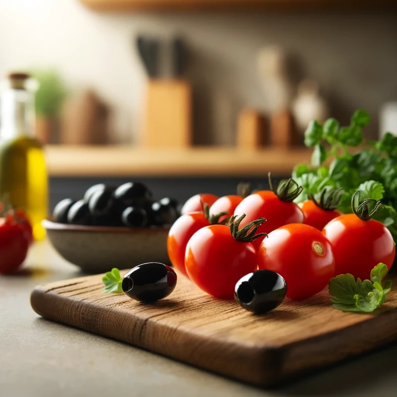 Tomates cherry y aceitunas negras