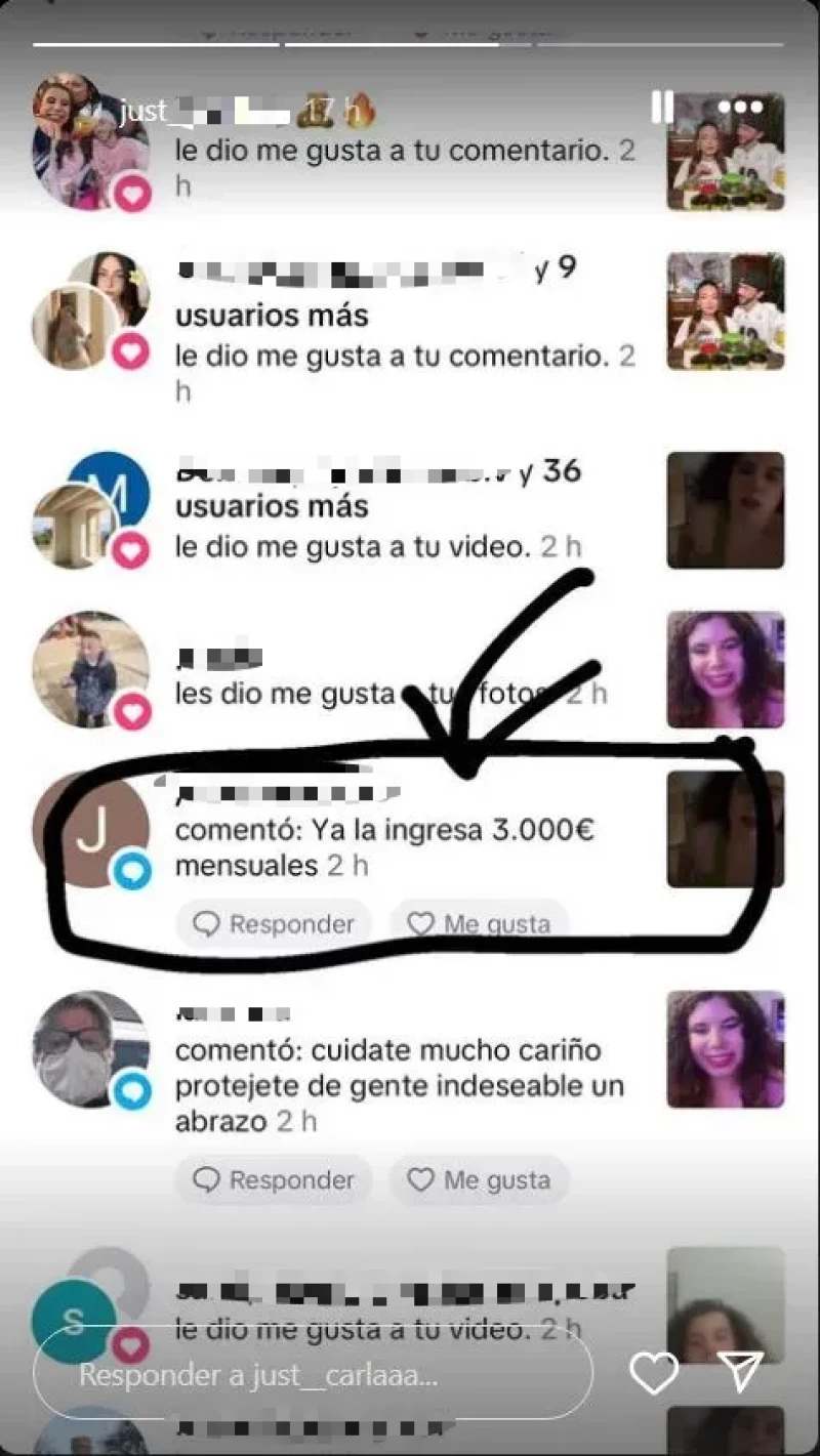 Los comentarios en las redes sociales de Carla Vigo.