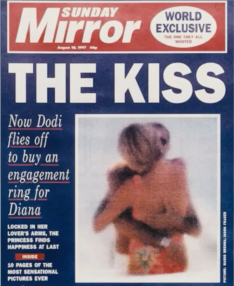 El romance entre Dodi y Diana en la portada de un tabloide inglés.