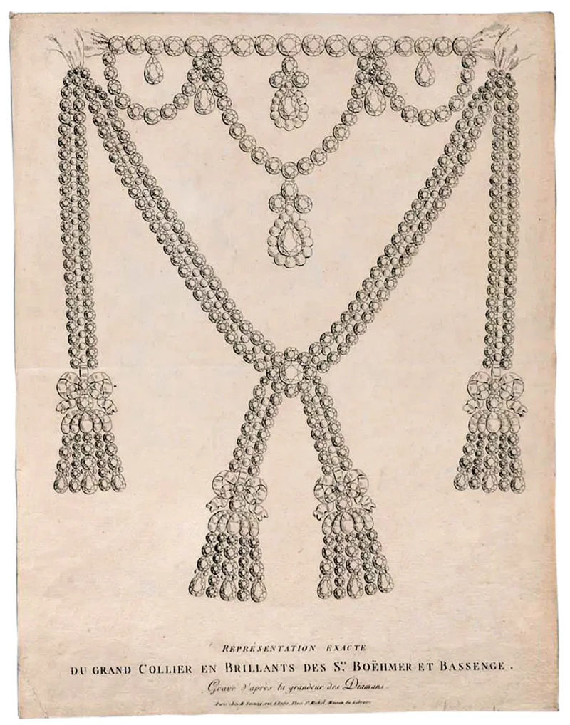 Diseño del collar de Maria Antonieta, supuestamente maldito.