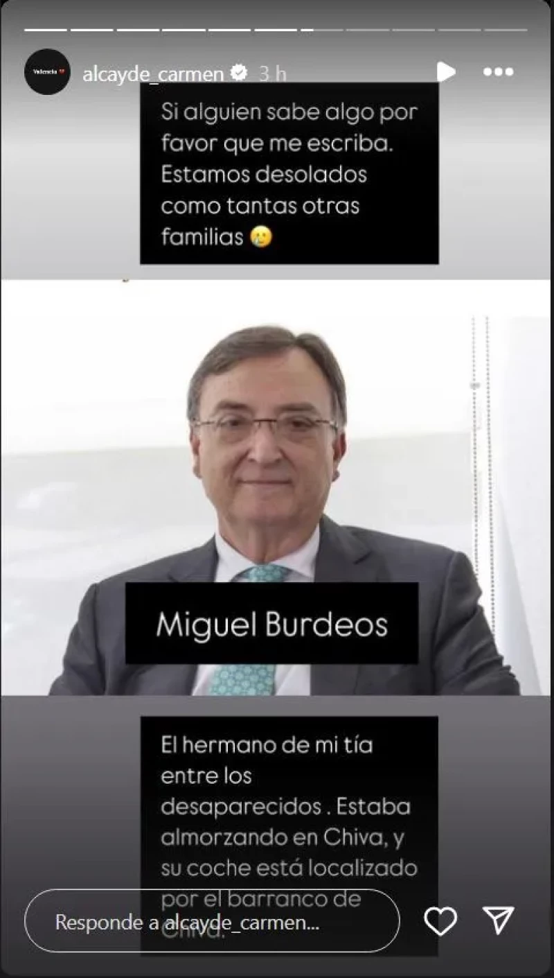 Carmen Alcayde pide ayuda para encontrar a un familiar desaparecido tras la DANA.