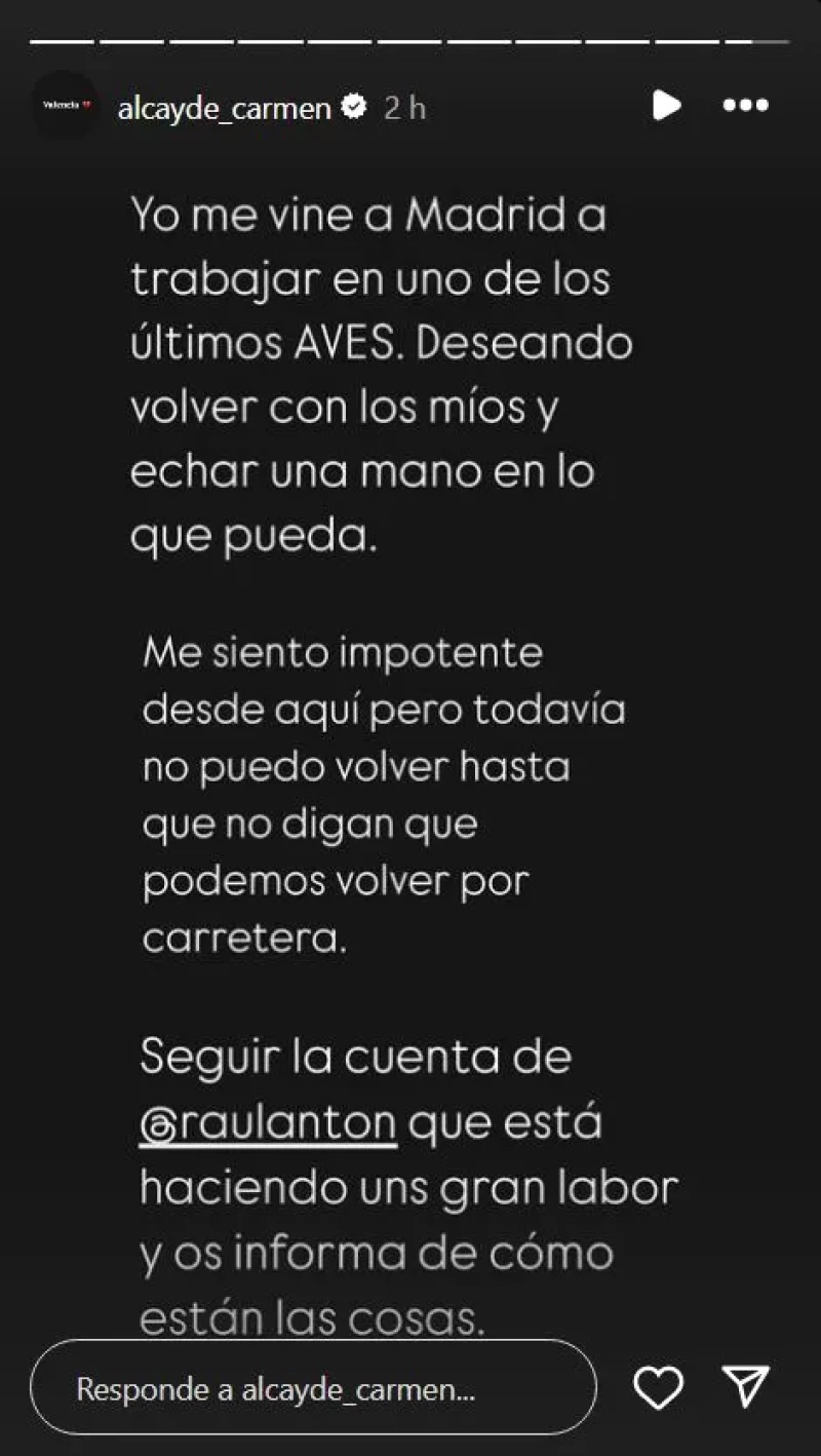 Carmen Alcayde indica que se encuentra bien tras la DANA.