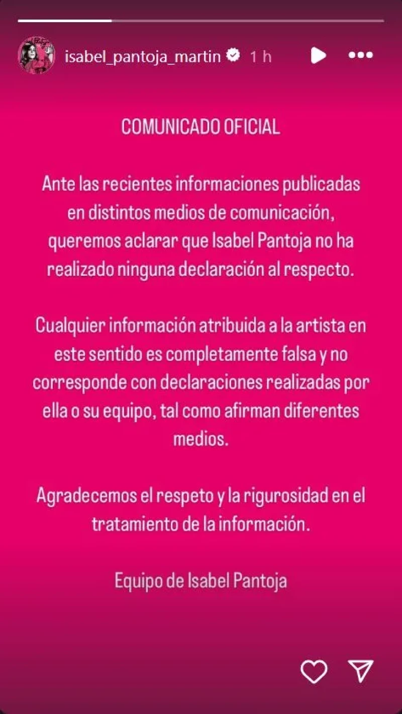 El comunicado de Isabel Pantoja sobre Anabel.