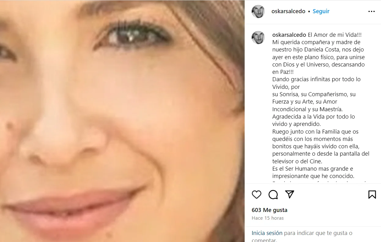 El marido de Daniela Acosta se ha despedido de ella con unas devastadoras palabras (Instagram)