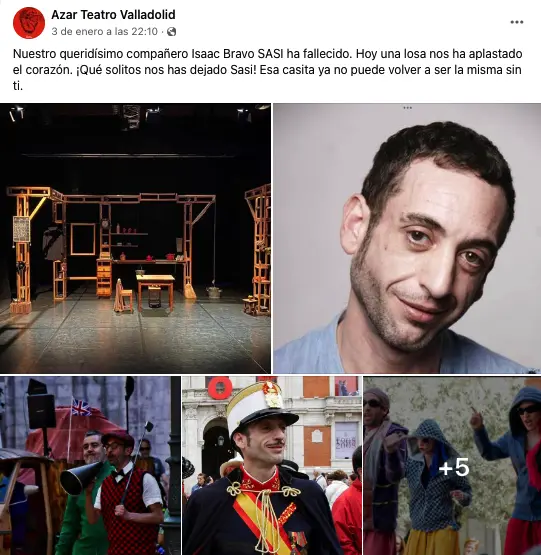 La compañía Azar Teatro comunica la muerte de Isaac Bravo en Facebook