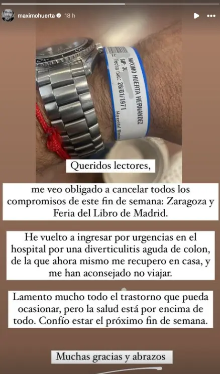 Máximo Huerta diveticulitis - Máximo Huerta enfermedad -  estado de salud de Máximo Huerta