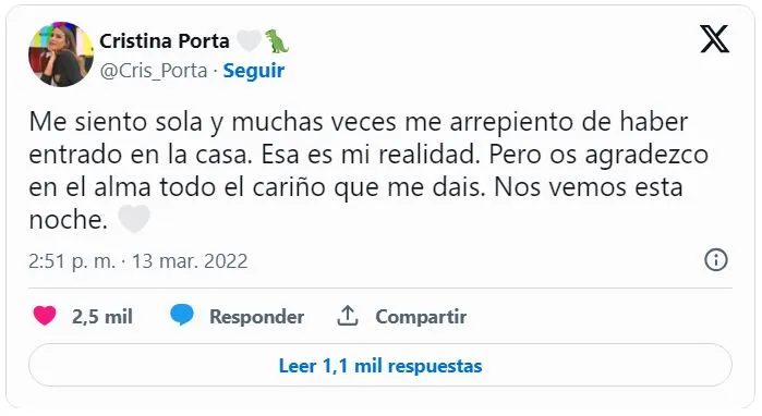 Cristina Porta en Twitter.