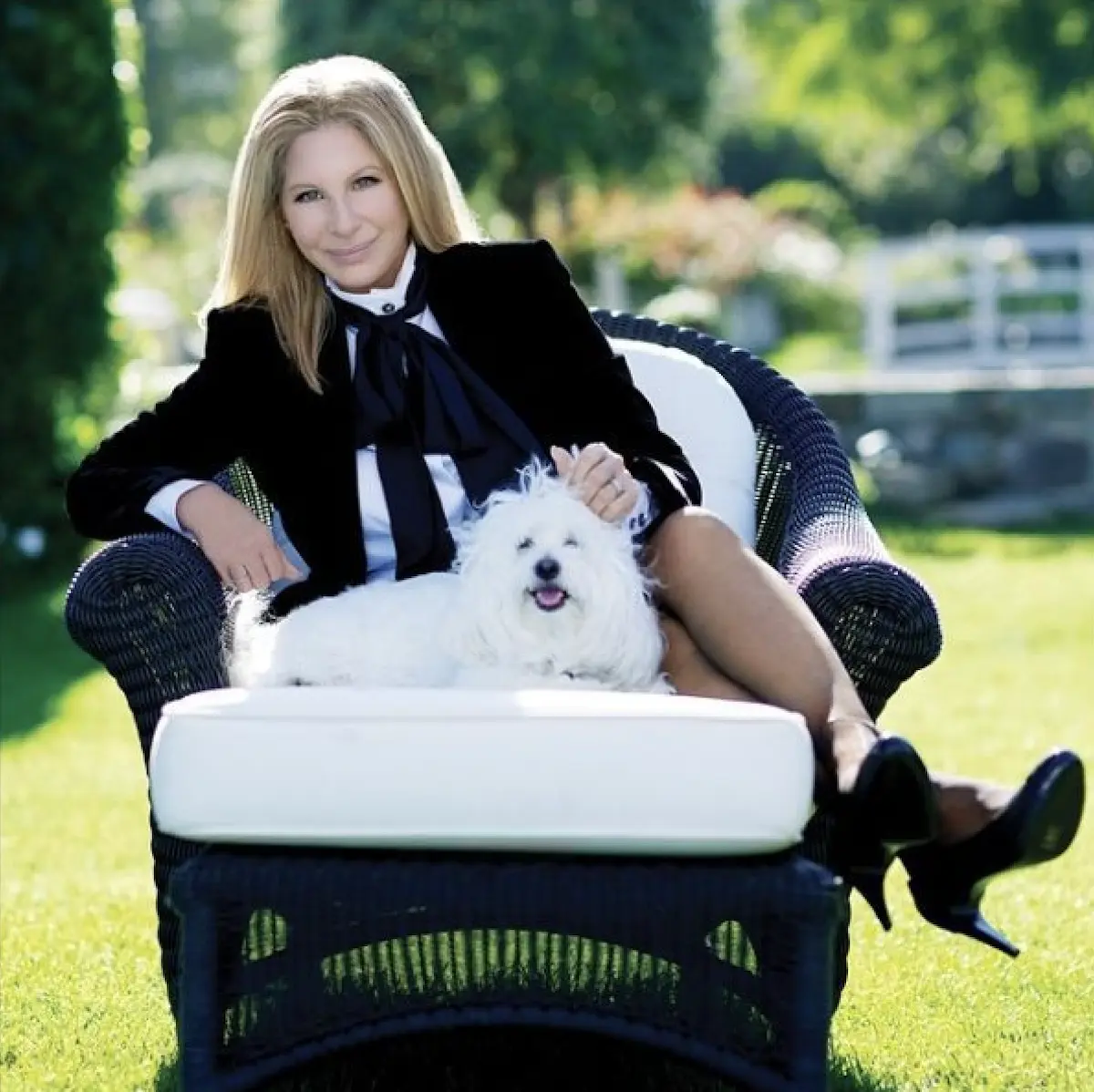 Barbra Streisand con uno de sus perros