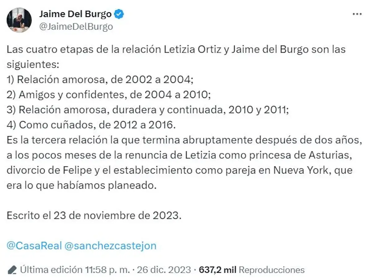 Jaime del Burgo explicó así su relación con Letizia