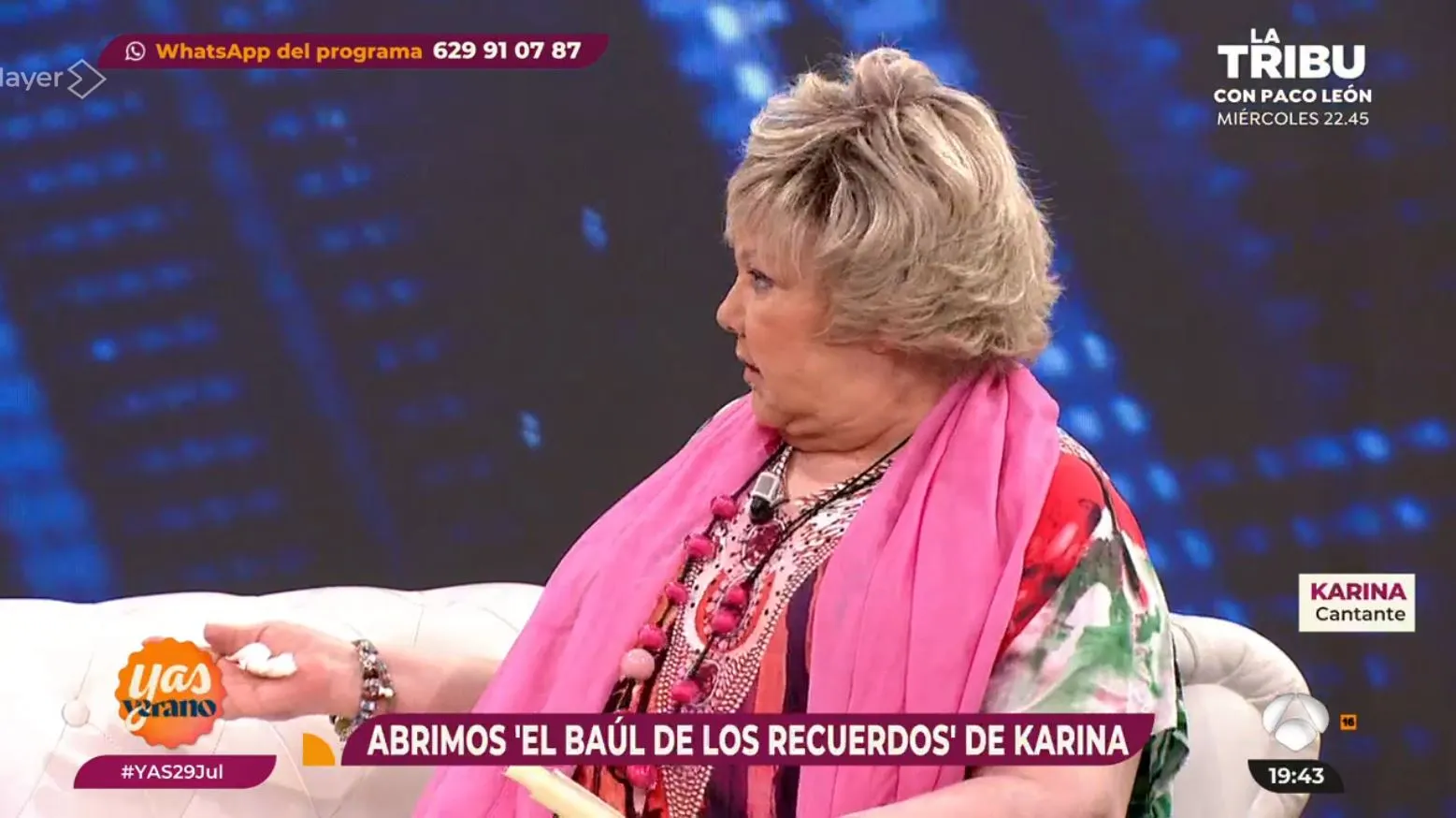 Karina durante su entrevista en 'Y ahora, Sonsoles'.