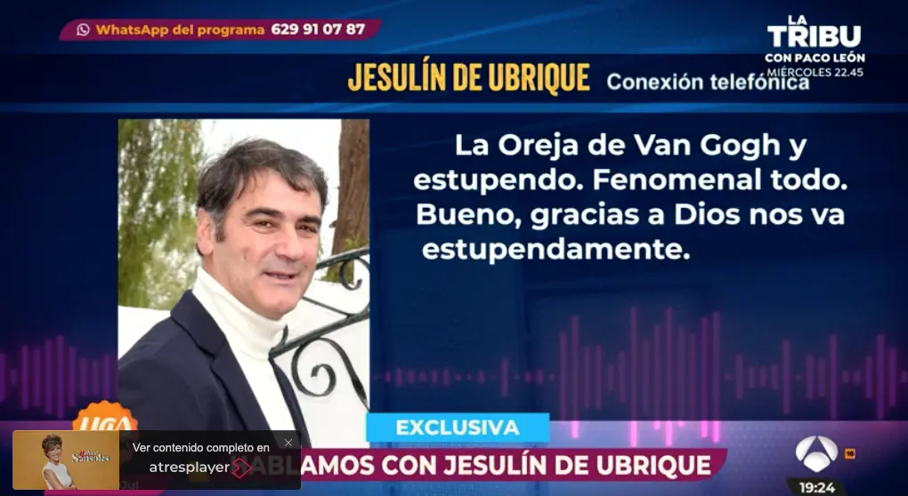 Jesulín de Ubrique declara en el programa de 'Y ahora Sonsoles' que la celebración fue genial.