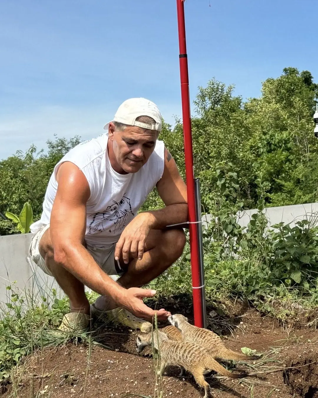 Frank Cuesta alimentando a algunos animales de su santuario.