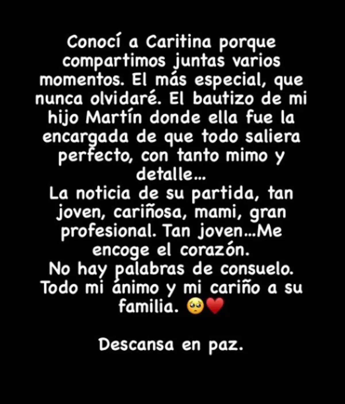 El mensaje de Sara Carbonero por la muerte de Caritina Goyanes