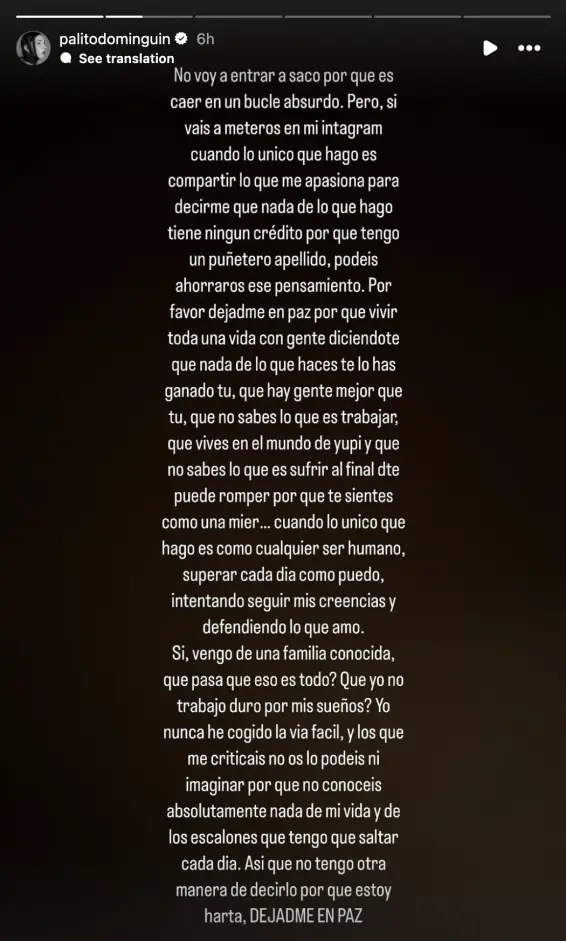 Texto que la artista ha publicado en sus redes sociales.