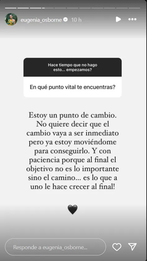 Story de Eugenia Osborne respondiendo preguntas a sus seguidores