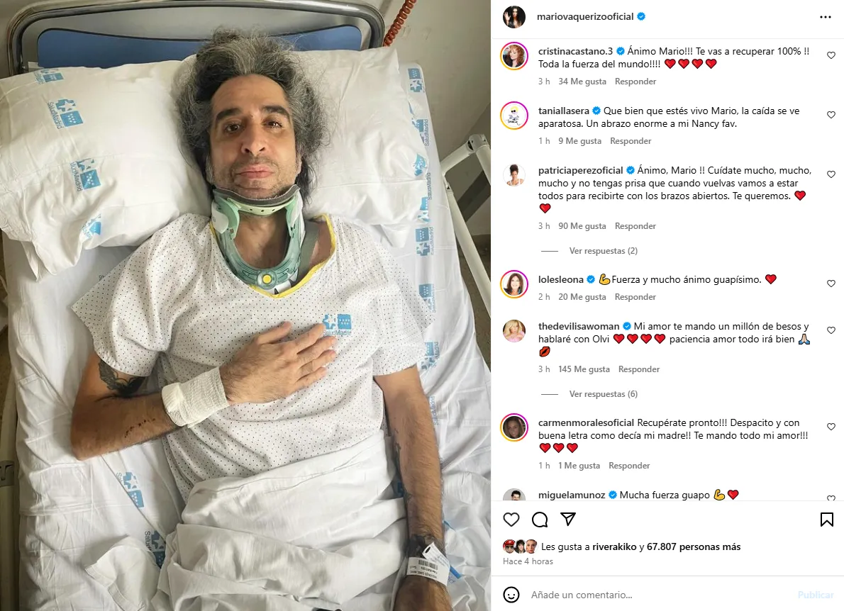 Mario Vaquerizo en el hospital tras su accidente