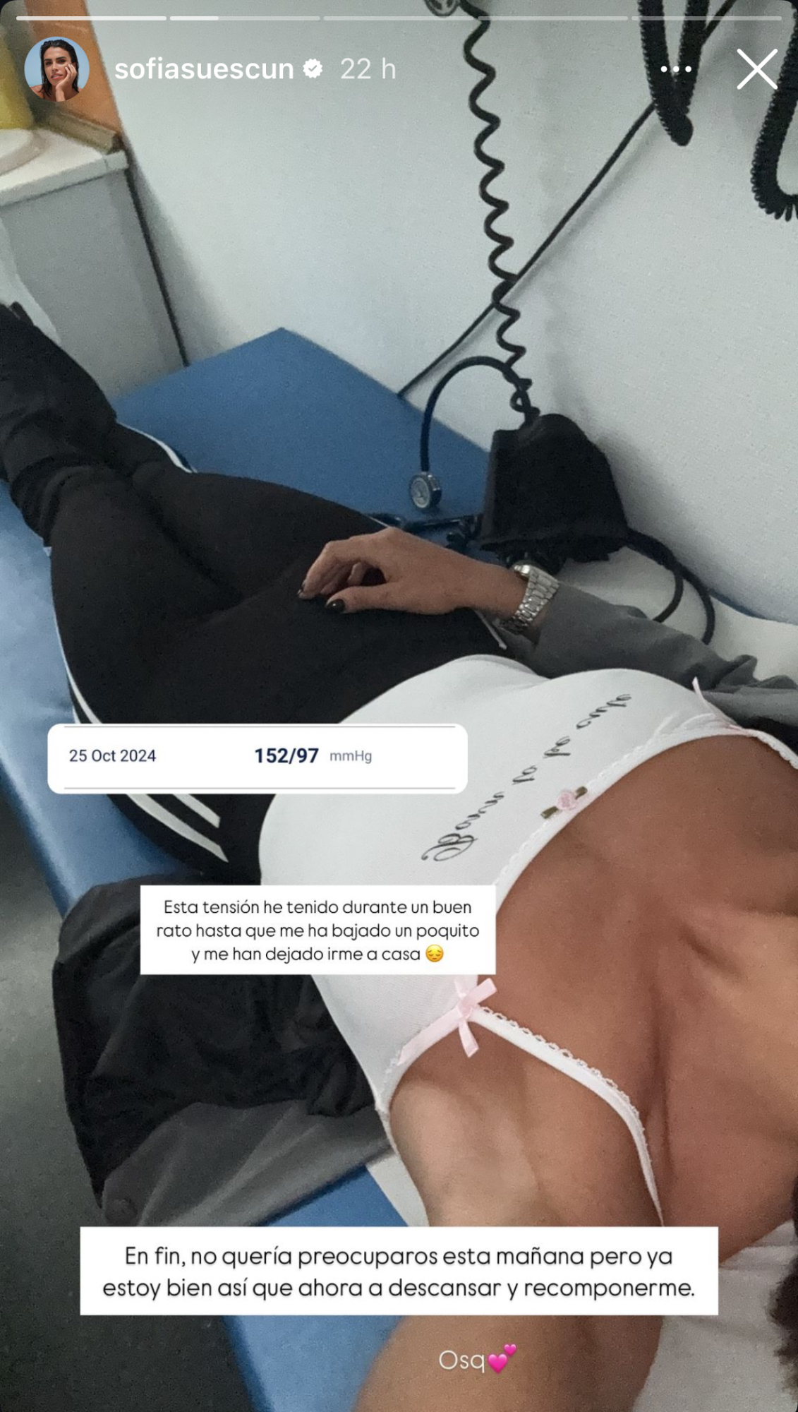 La influencer compartió como se encontraba en el hospital.