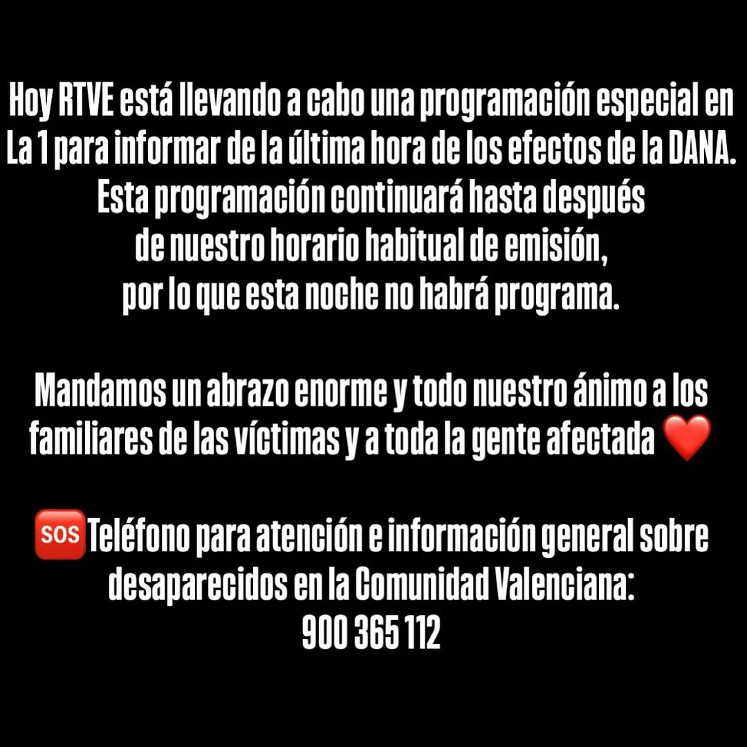 Comunicado de La Revuelta cancelando emisión por la DANA