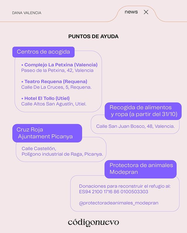 Cartel de Código nuevo para ayudar por la DANA