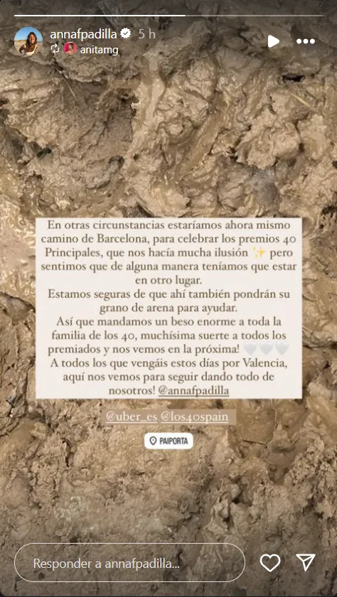 Anna Ferrer, que está de voluntaria tras la DANA en Valencia, explica en redes por qué no va al concierto de los 40