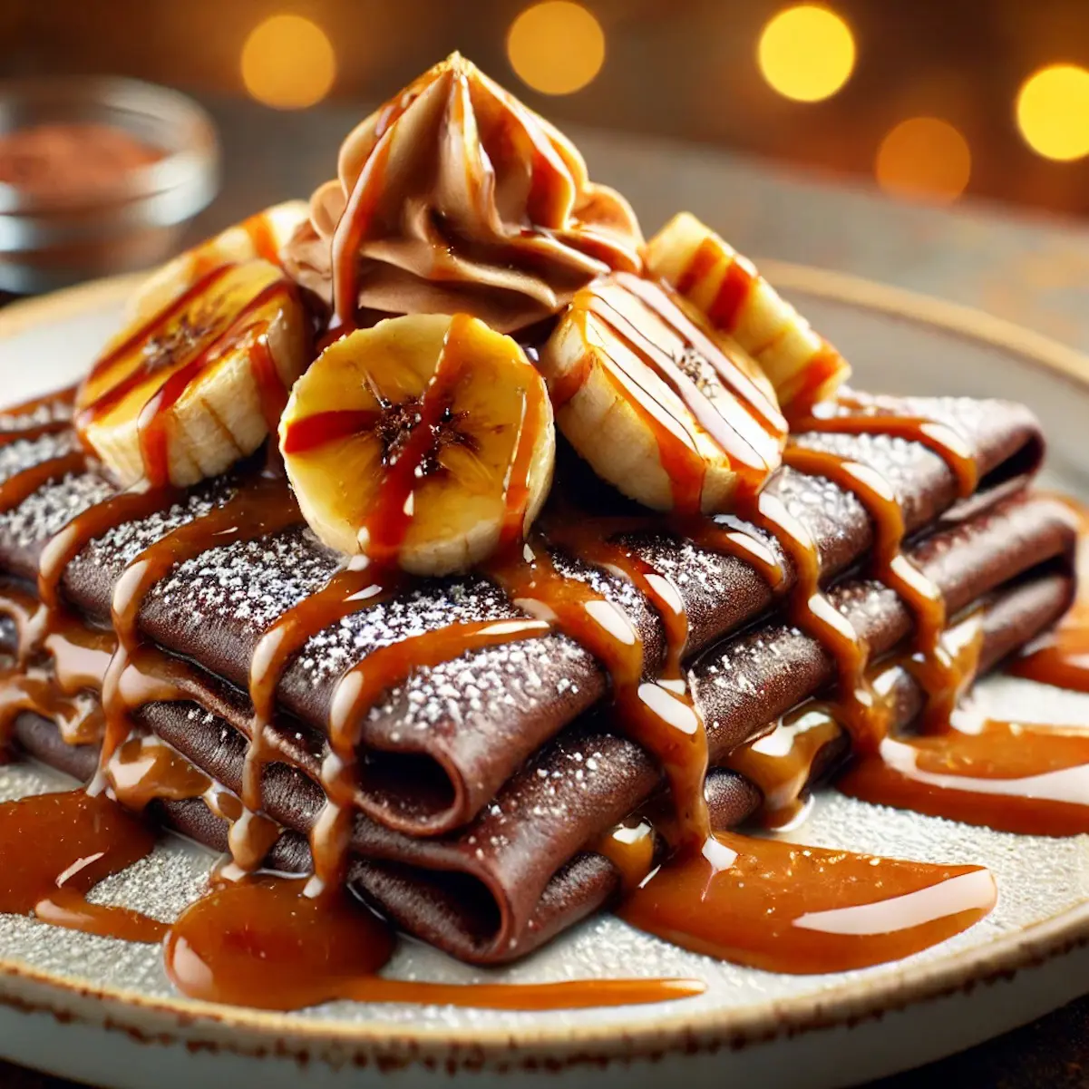 crepes de chocolate con tofe y plátano.