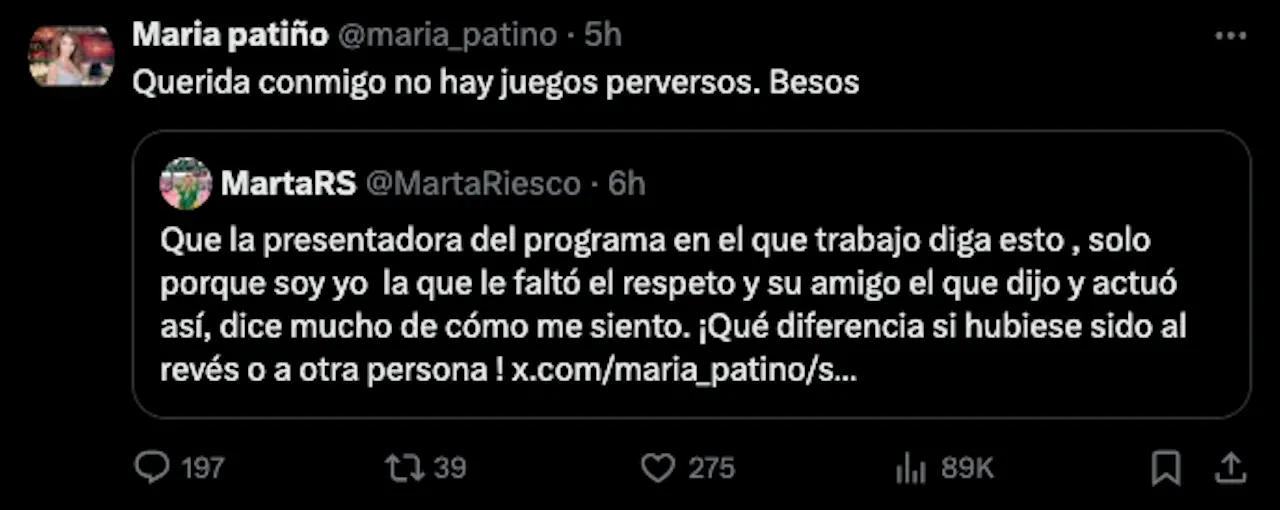 Tweet de María Patiño.