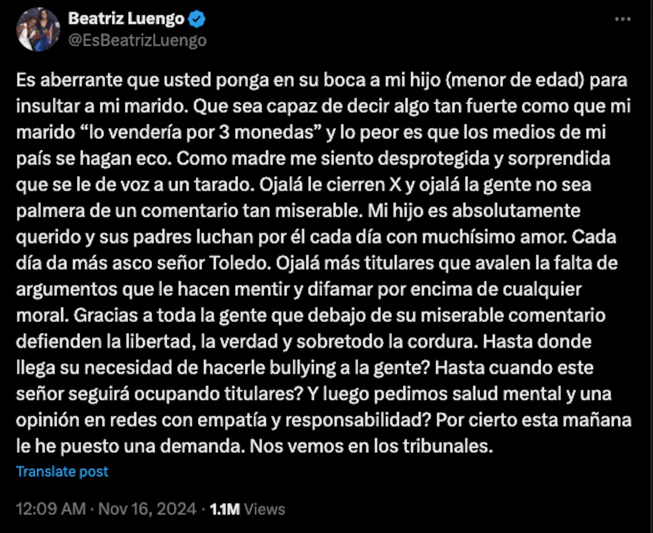 El tweet de Beatriz Luengo.