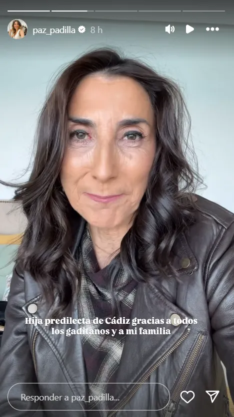 Paz Padilla en stories el día de su nombramiento como hija predilecta de Cádiz