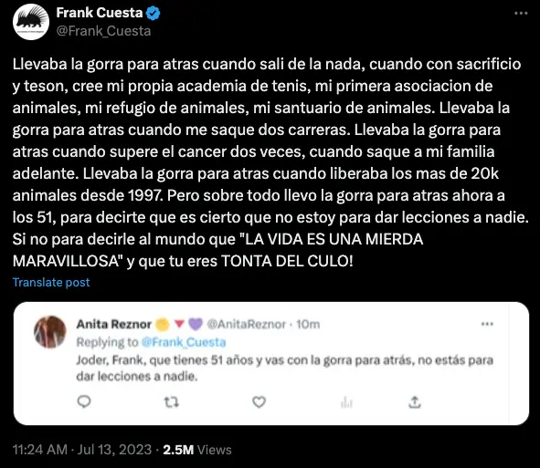 Tweet de Frank Cuesta.