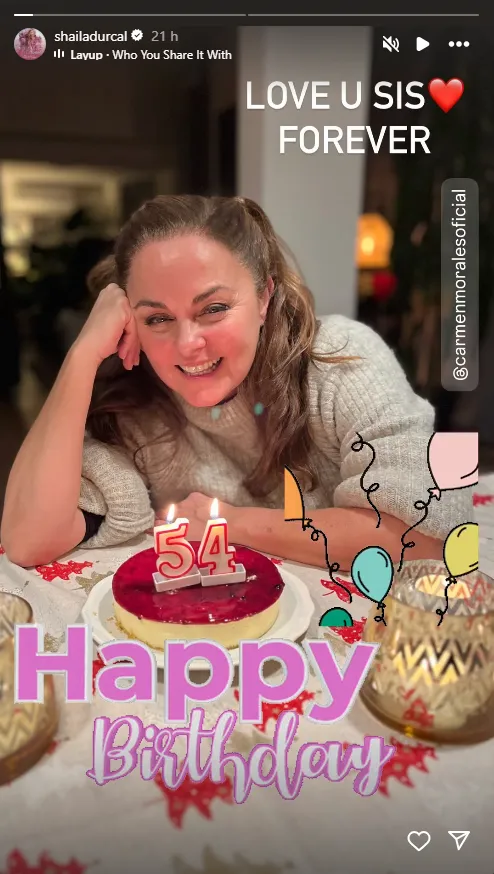 Carmen Morales en un story compartido por Shaila Dúrcal en su 54 cumpleaños