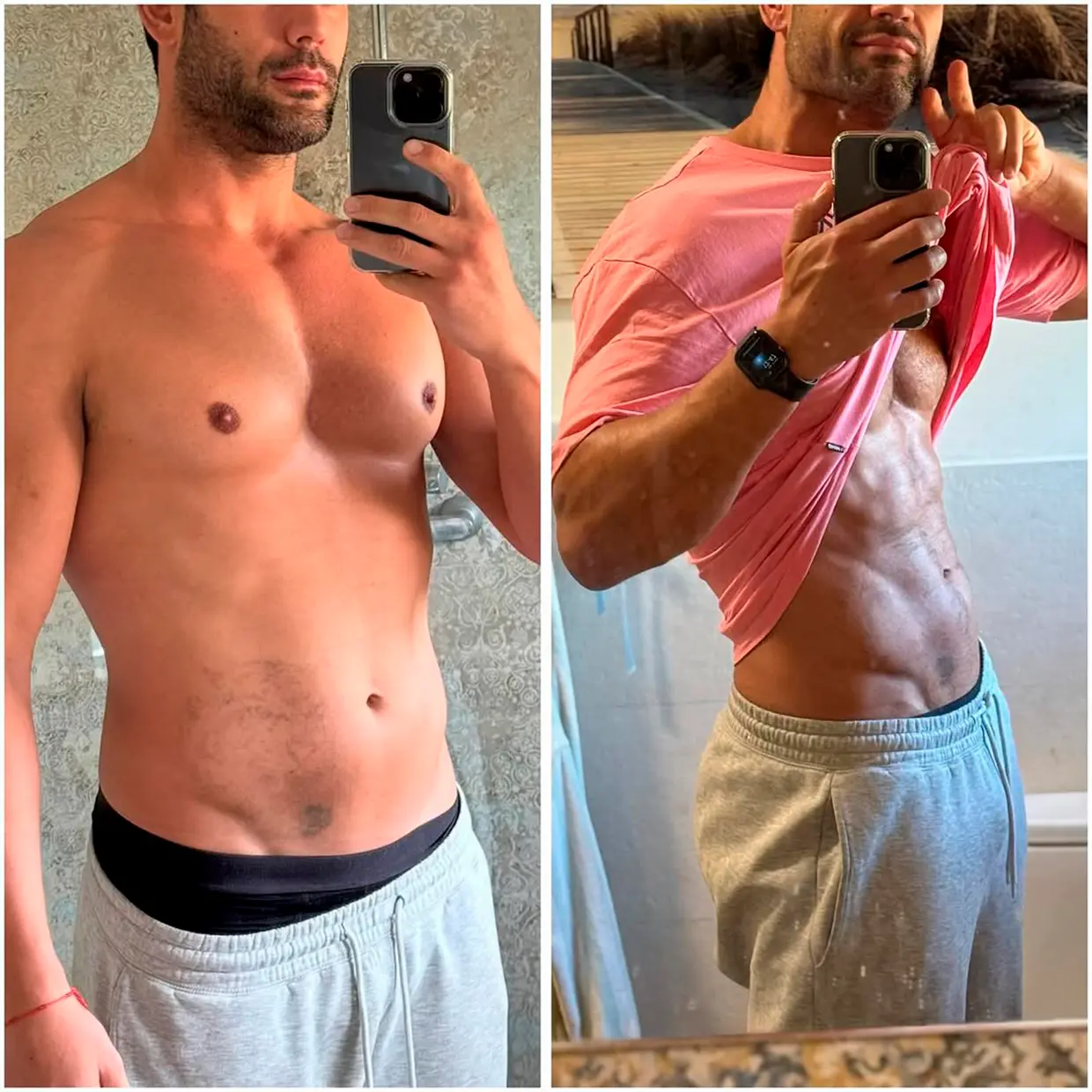 Jorge Pérez enseñando sus abdominales