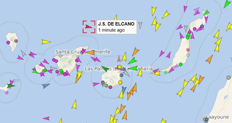 El buque Juan Sebastián Elcano en la web Vesselfinder.