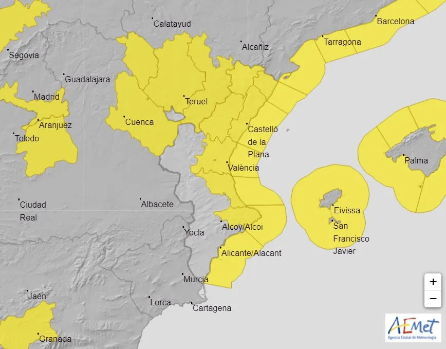 La Comunidad Valenciana, en aviso amarillo por una nueva DANA.