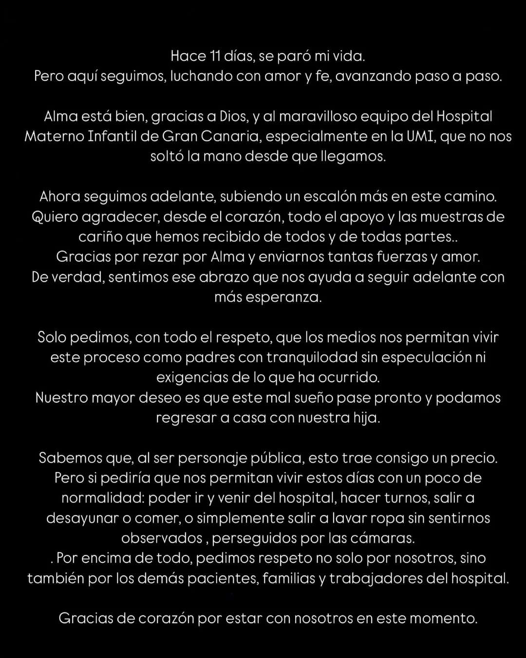 Comunicado de Anabel Pantoja hablando de la salud de su hija