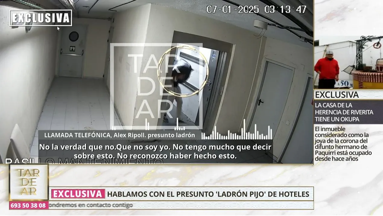 Álex Ripoll, mejor amigo de Íñigo Onieva, robando (presuntamente) en un hotel.
Foto: TardeAR.