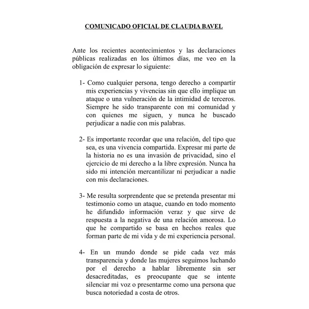 Comunicado Claudia Bavel.