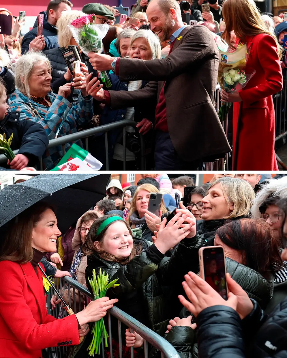 Kate Middleton y el Príncipe Guillermo saludando a la gente